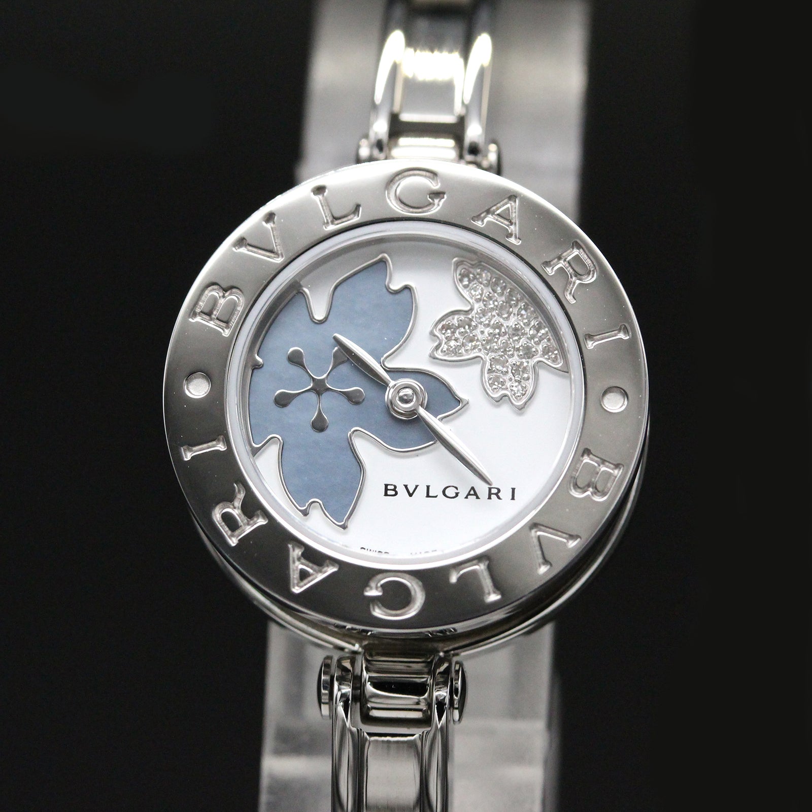 【美品】ブルガリ BVLGARI ビーゼロワン B.zero1 Mサイズ メディテラネアン フラワー BZ22FDSS.S 腕時計 SS  純正ダイヤモンド クォーツ レディース　A03256